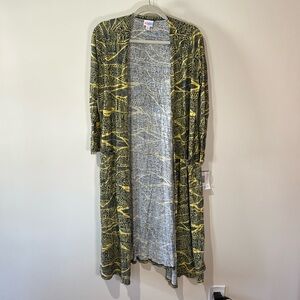 Lula Roe Sarah Yellow & Blue Long Cardigan